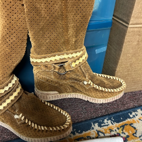 El Vaquero 80s Brown Suede Fringe  Boots size 36 Pull on Knee High - Picture 9 of 9